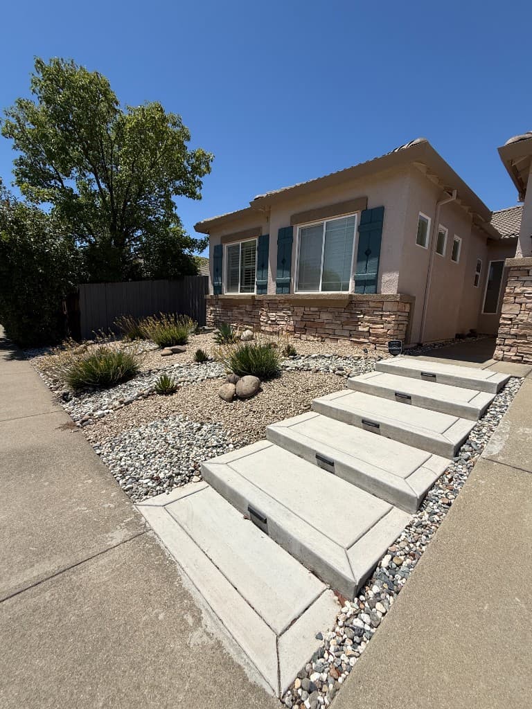 Landscaping and concrete — front yard steps and drought-tolerant garden