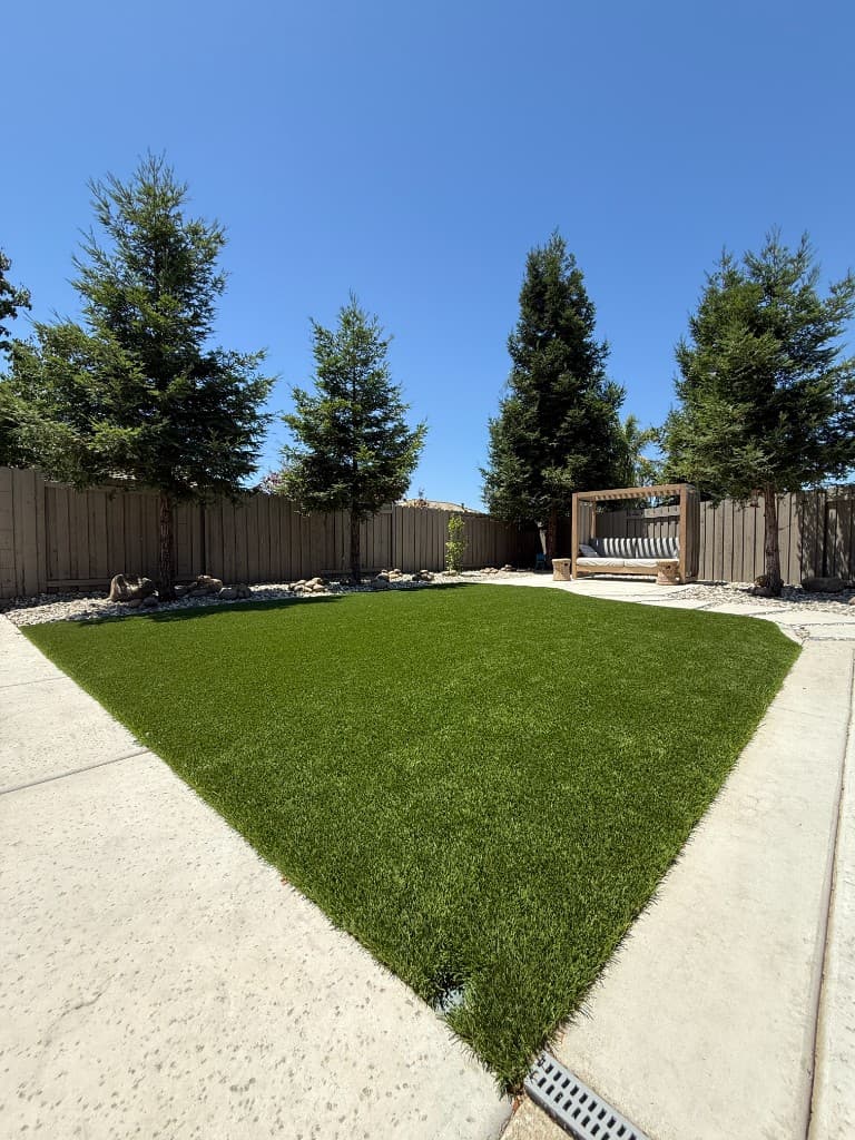 Landscaping and concrete — backyard lawn with concrete borders